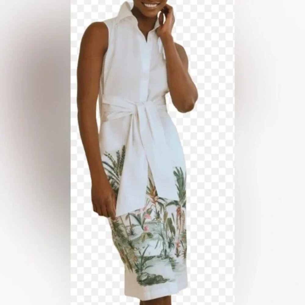J. McLaughlin Suvi Dress Tropical Print‎ Sleeveless Full Button Front NWT Medium